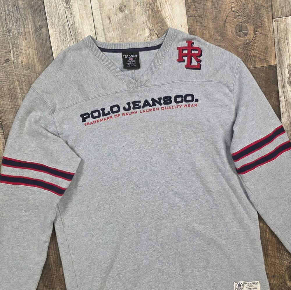 Vintage Polo Jeans Co Ralph Lauren Varsity Shirt Gray Mens Size Large Y2K
